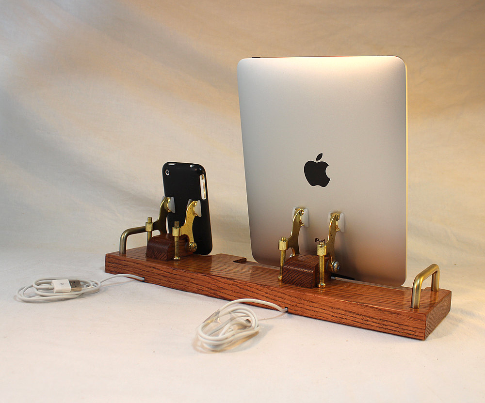 DUAL Unit - iPad - iPhone - iPod - EX Dock - Sync and Charging iDock Station- Custom Built Oak Model..