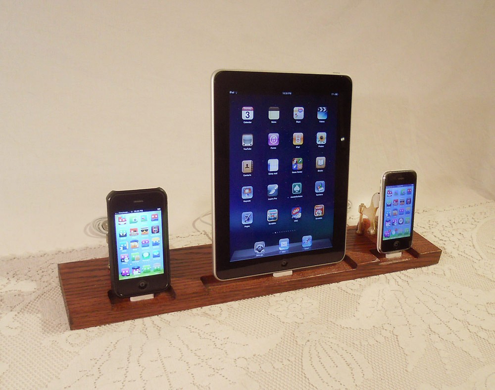TRIPLE Unit - iPad - iPhone - iPod - Dock - Sync and Charging iDock Station- Custom Built Oak Model..