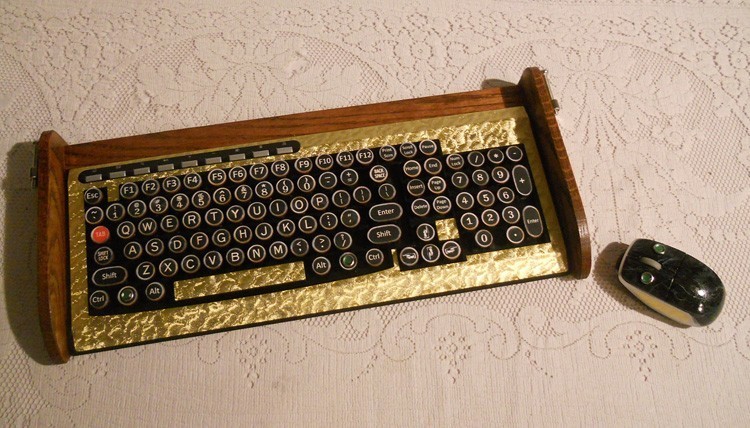 Keyboard Mouse Combo - Antique looking Victorian Styling - Steampunk-Typewriter-Gold Leaf Style-