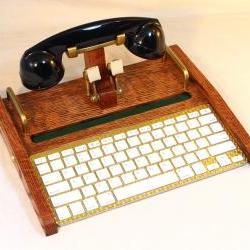 iPad Retro Headset Workstation - Tablet Dock -Phone- Keyboard -Oak- iPad, IPhone, Tablet Bluetooth Keyboard Headset Computer Desktop