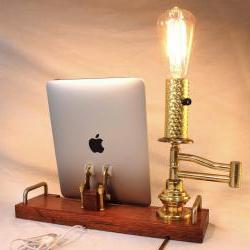 iPad - iPhone - iPod - Old Time Light Dock - Sync and Charging Station- Oak - Edison Bulb swing arm light
