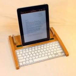 iPad Workstation - Keyboard - Tablet Dock - Golden Oak - iPad, IPhone, Tablet Bluetooth Keyboard Computer Desktop Workstation