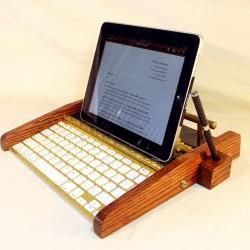 iPad Workstation - Keyboard - Tablet Dock - Victorian Marble Steampunk - Oak - With Pen Stylist - Desktop Workstation