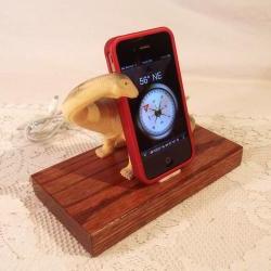 iPhone - iPod Dock -Charger and Sync Station - Oak - Big Tan Grey Dino - Scary - One of a Kind