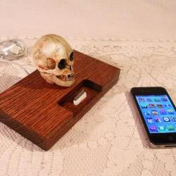 SKULL iPhone - iPod Dock -Charger and Sync Station - Oak - - Scary - Handmade Skull Limited Edition