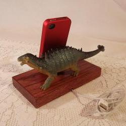 iPhone - iPod Dock -Charger and Sync Station - Oak - Big Spiked Green Dino - Scary - One of a Kind - Dinosaur