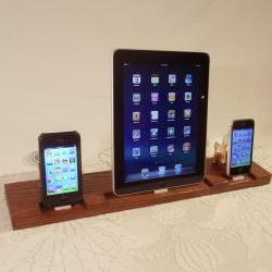 TRIPLE Unit - iPad - iPhone - iPod - Dock - Sync and Charging iDock Station- Custom Built Oak Model..